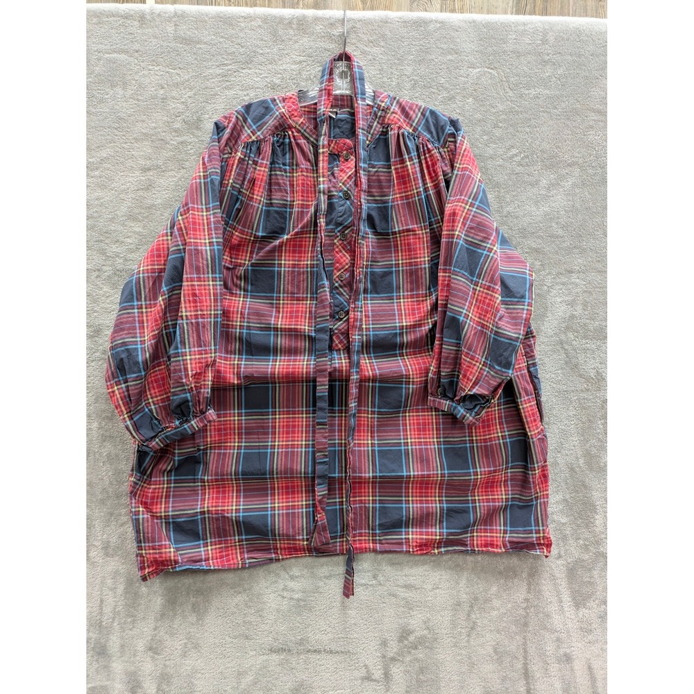 Bohemian Plaid Cotton‎ Tunic Top Women Size S Oversized Belted Pockets Casual
